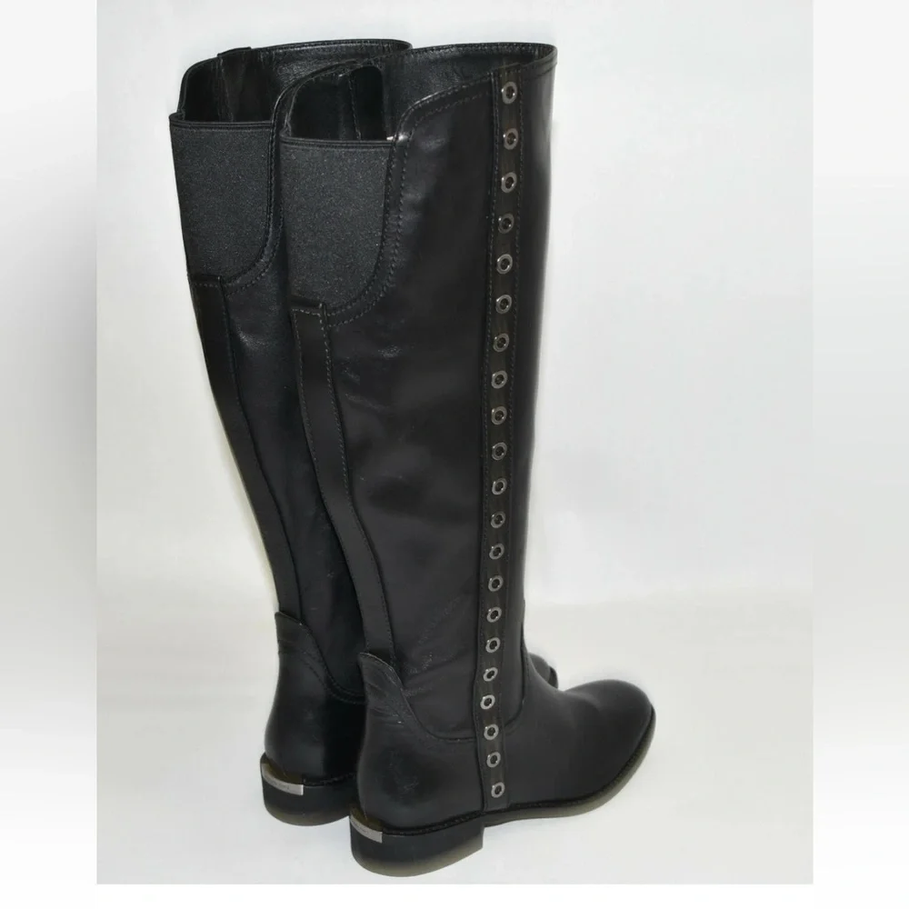 Michael Kors Dora Grommet Eyelets Tall Riding Boots Leather Equestrian Black